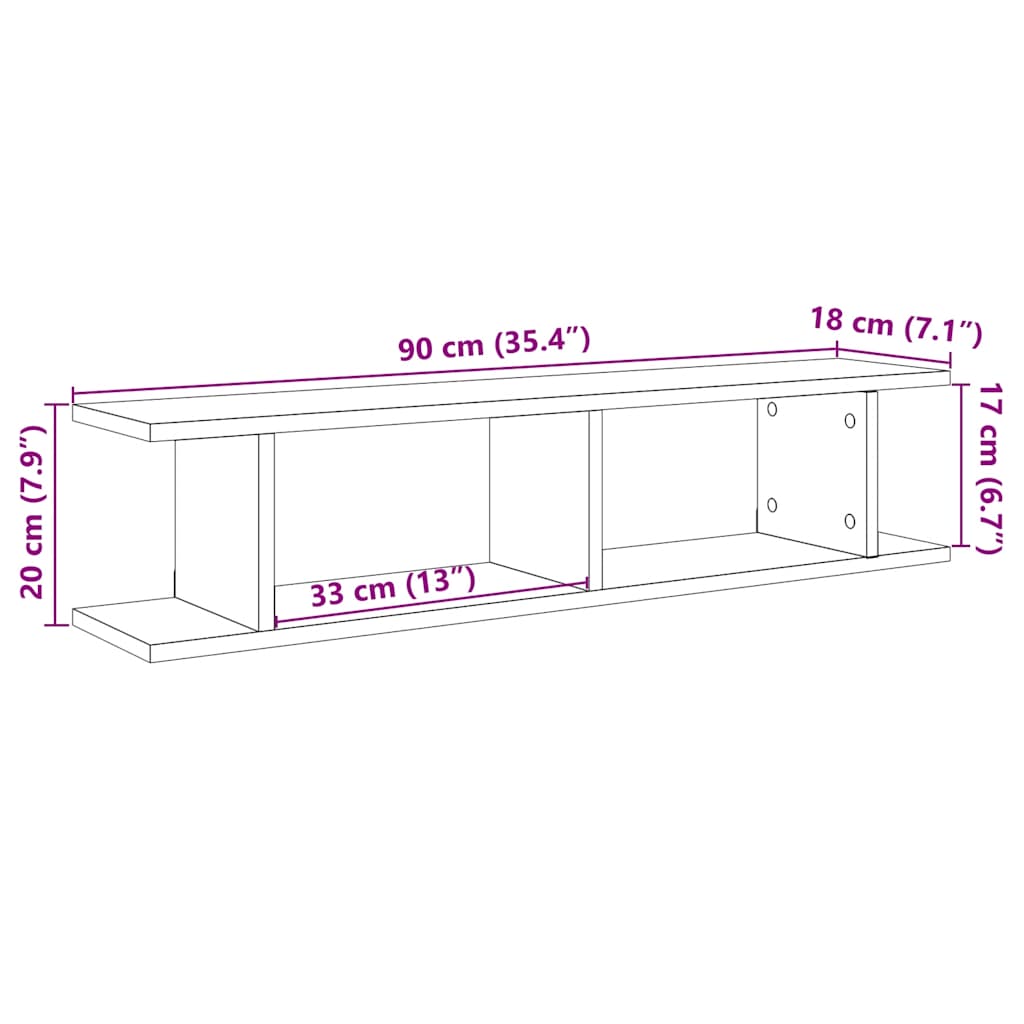 vidaXL Ραφιέρες Τοίχου 2 τεμ. 90x18x20 εκ. Επεξεργασμένο Ξύλο