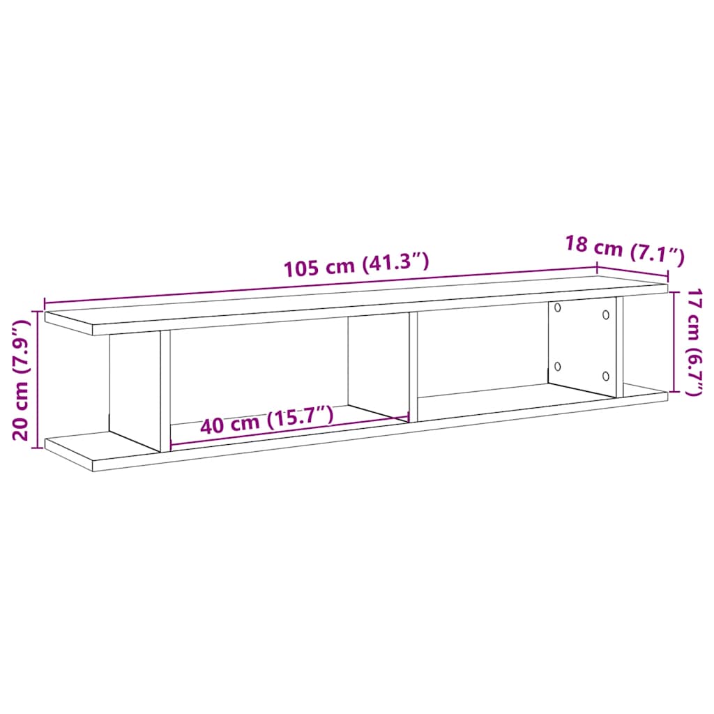 vidaXL Ράφια Τοίχου 2 τεμ. Μαύρη Δρυς 105x18x20 εκ. από Τεχνητό Ξύλο