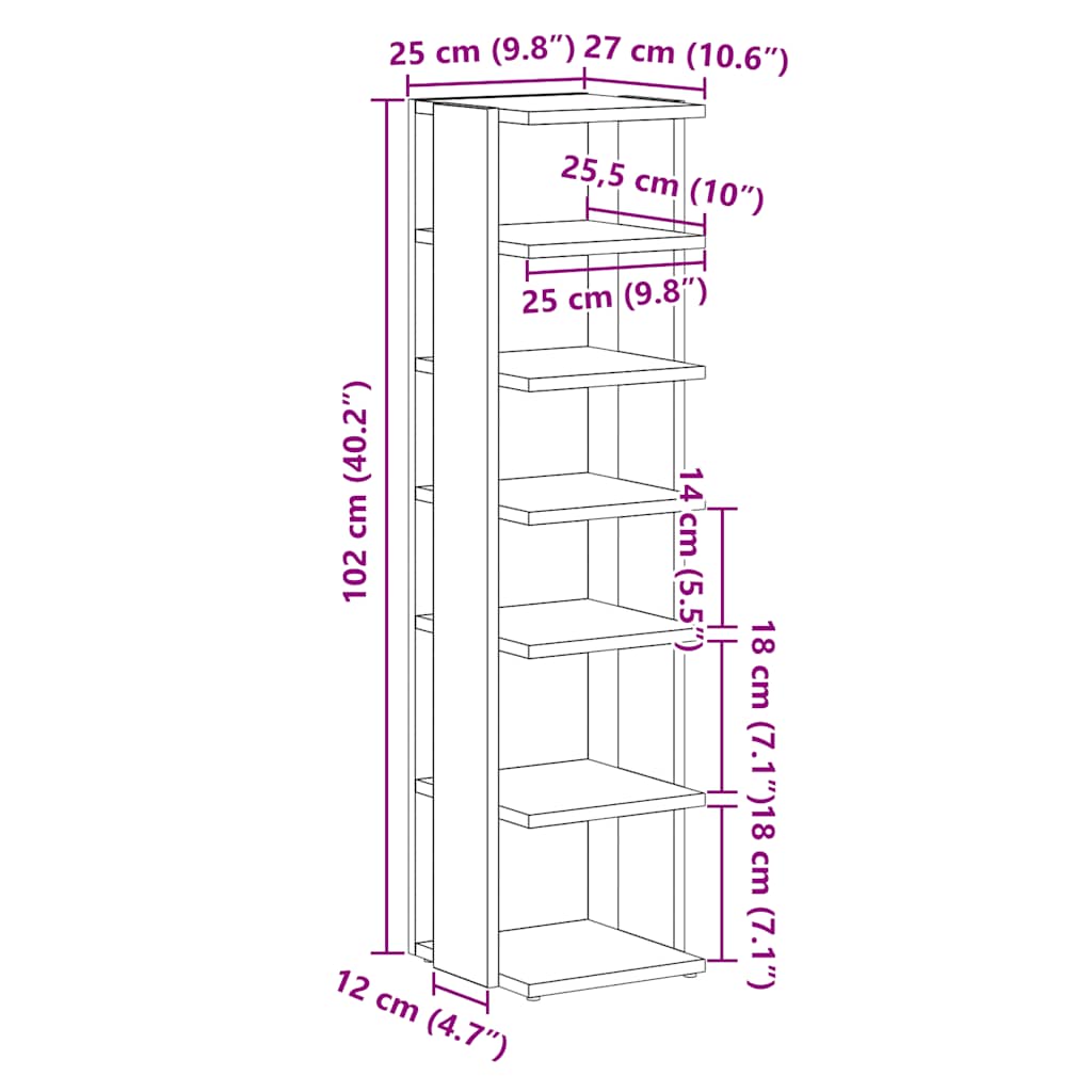 vidaXL Παπουτσοθήκη Μαύρη Δρυς 25x27x102 εκ. από Τεχνητό Ξύλο