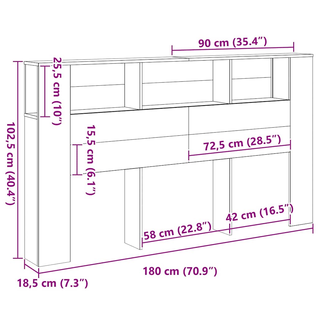 vidaXL Κρεβάτι με Κεφαλάρι Μαύρη δρυς 180 x 18.5 x 102.5 εκ.