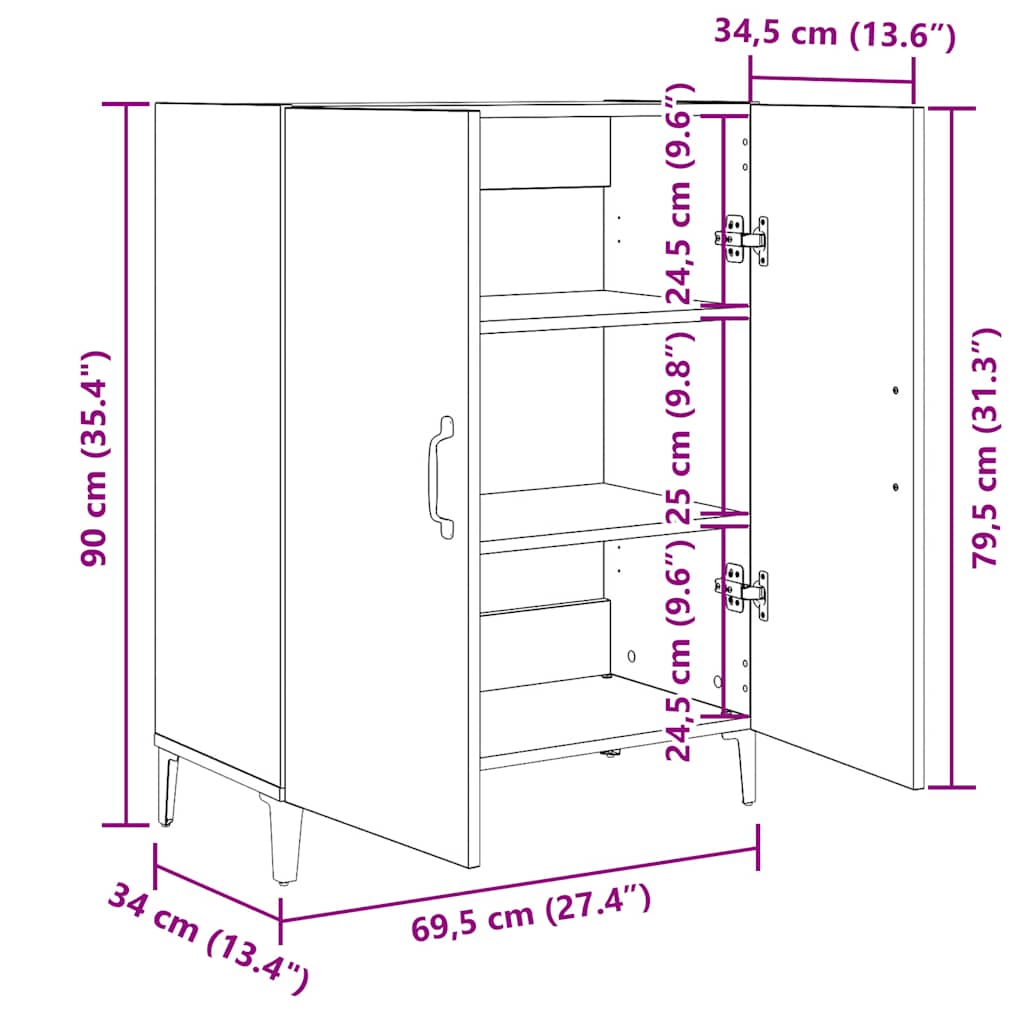 vidaXL Μπουφές Μαύρης Δρυός 69,5x34x90 εκ. από Τεχνητό Ξύλο