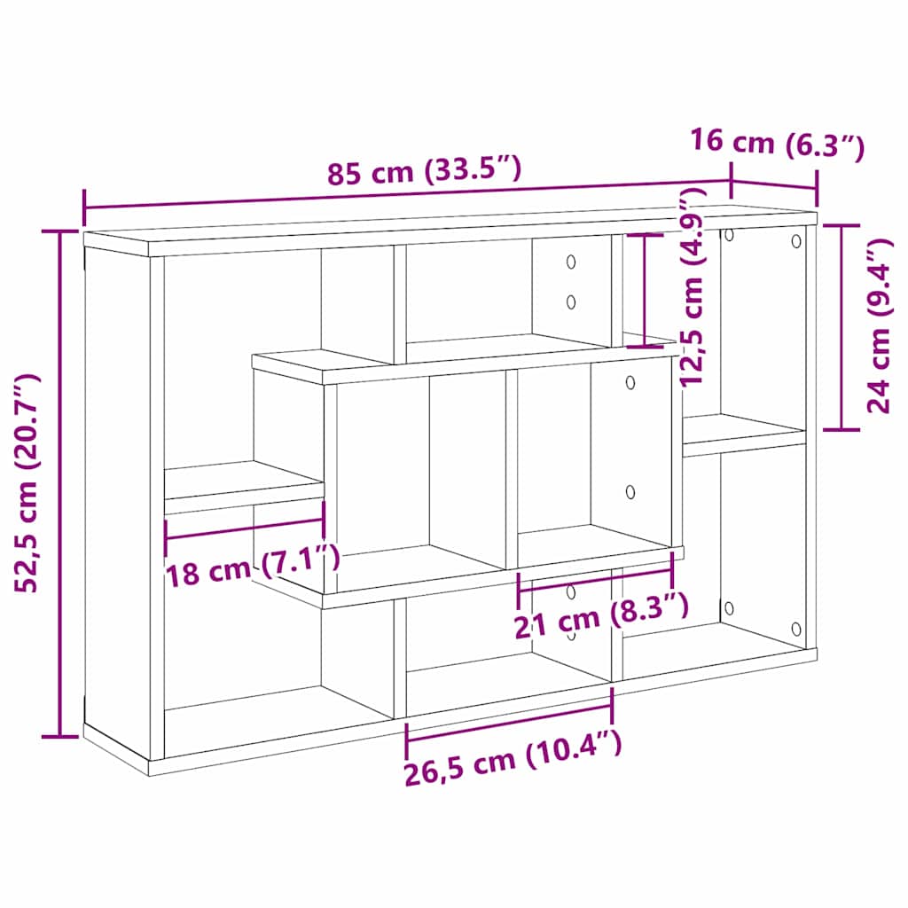 vidaXL Ράφι Τοίχου Μαύρη δρυς 85 x 16 x 52.5 εκ Επεξεργασμένο ξύλο