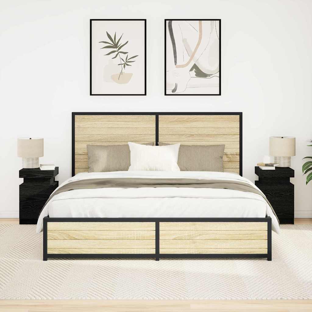 vidaXL Κομοδίνο 2 pcs Μαύρη Οξυά 35 x 39 x 55 εκ. Επεξεργασμένο ξύλο