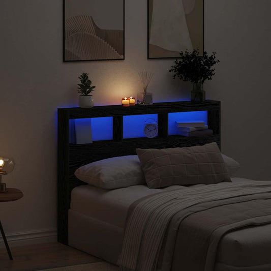 vidaXL Κεφαλάρι με Αποθηκευτικό Χώρο & LED Μαύρο Δρυς 140x17x102 εκ.