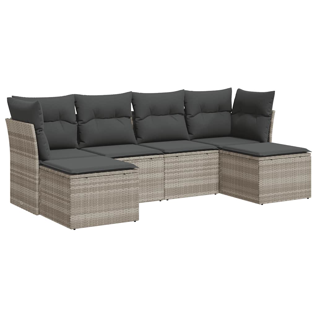 vidaXL Σαλόνι Κήπου Σετ 6 Τεμαχίων Γκρι Συνθετικό Ρατάν με Μαξιλάρια