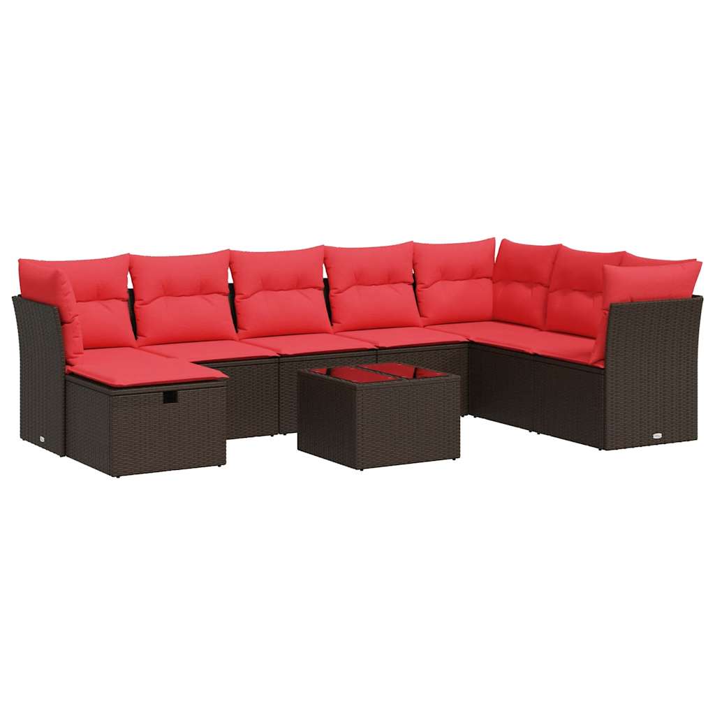 vidaXL Σαλόνι Κήπου Σετ 9 τεμ. Καφέ από Συνθ. Ρατάν με Μαξιλάρια