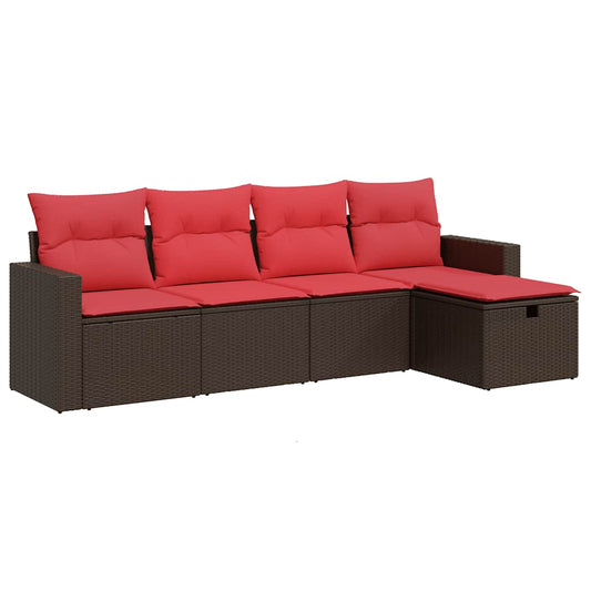 vidaXL Σαλόνι Κήπου Σετ 5 Τεμαχίων Καφέ Συνθετικό Ρατάν με Μαξιλάρια