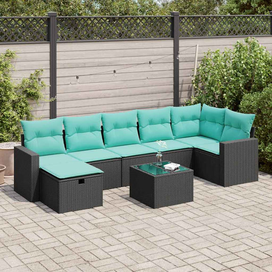 vidaXL Σαλόνι Κήπου 8 Τεμαχίων Μαύρο από Συνθετικό Ρατάν με Μαξιλάρια