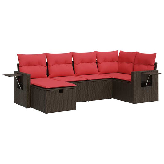 vidaXL Σαλόνι Κήπου Σετ 6 Τεμαχίων Καφέ Συνθετικό Ρατάν με Μαξιλάρια