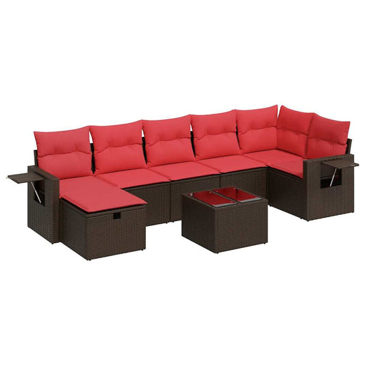 vidaXL Σαλόνι Κήπου Σετ 8 Τεμαχίων Καφέ Συνθετικό Ρατάν με Μαξιλάρια