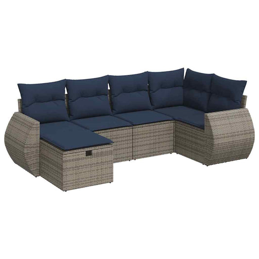 vidaXL Σαλόνι Κήπου 6 Τεμαχίων από Γκρι Συνθετικό Ρατάν με Μαξιλάρια