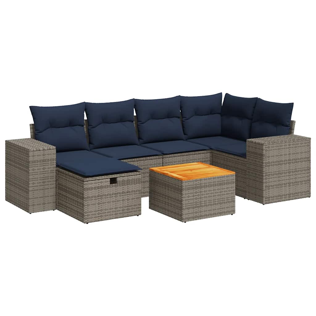 vidaXL Σετ Σαλονιού Κήπου 7 τεμ. Γκρι Συνθετικό Ρατάν με Μαξιλάρια