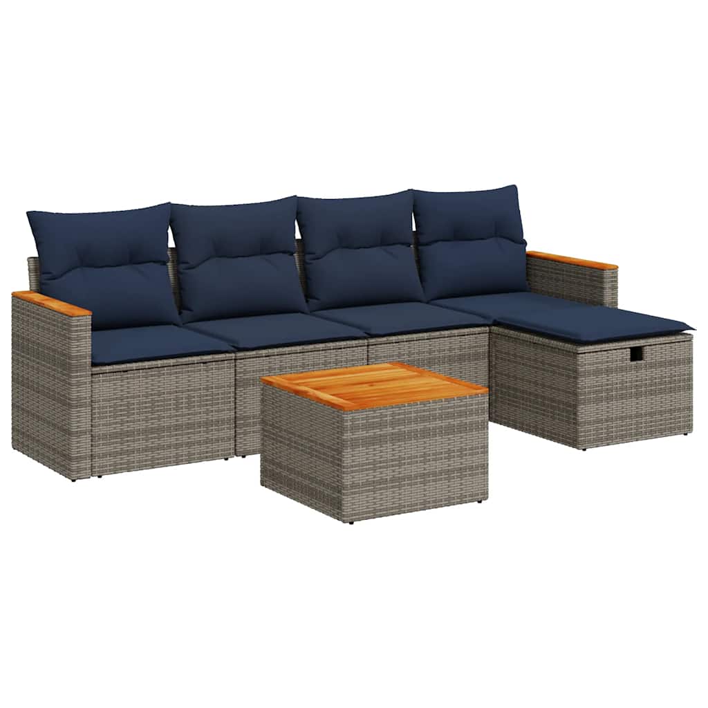 vidaXL Σαλόνι Κήπου 6 Τεμαχίων από Γκρι Συνθετικό Ρατάν με Μαξιλάρια