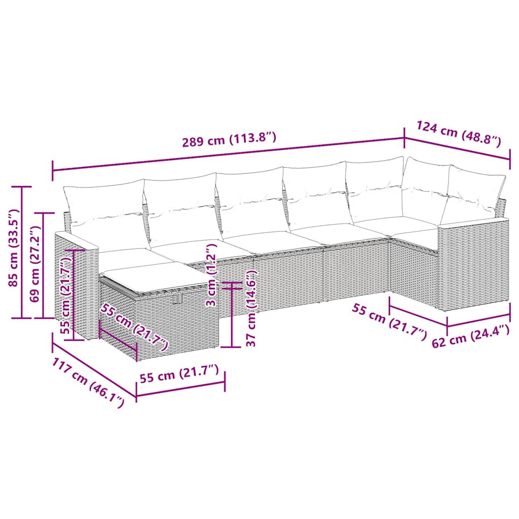 vidaXL Σετ Σαλονιού Κήπου 7 τεμ. Γκρι Συνθετικό Ρατάν με Μαξιλάρια