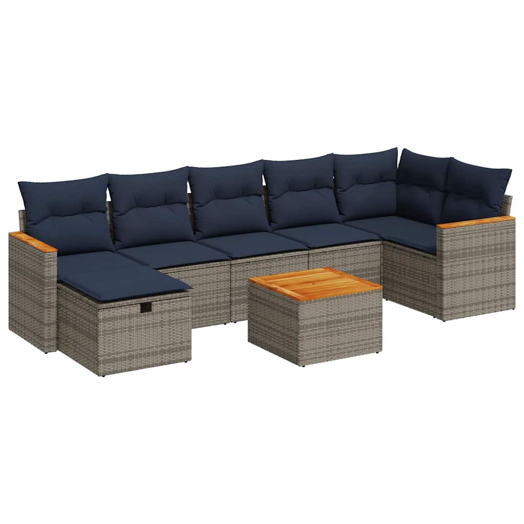 vidaXL Σαλόνι Κήπου Σετ 8 Τεμαχίων Γκρι Συνθετικό Ρατάν με Μαξιλάρια