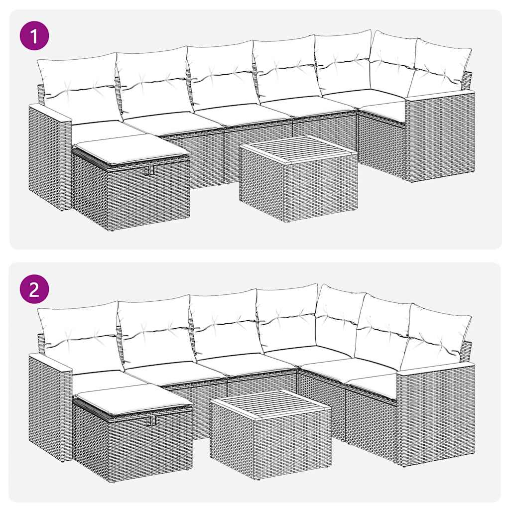vidaXL Σαλόνι Κήπου Σετ 8 Τεμαχίων Γκρι Συνθετικό Ρατάν με Μαξιλάρια