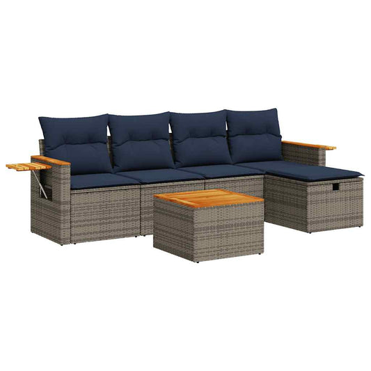 vidaXL Σαλόνι Κήπου 6 Τεμαχίων από Γκρι Συνθετικό Ρατάν με Μαξιλάρια