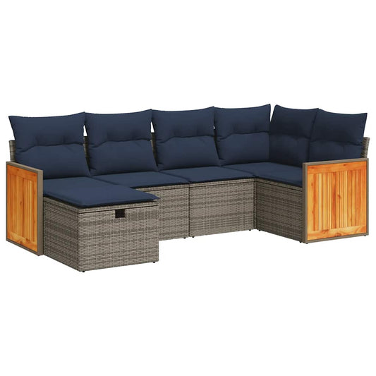 vidaXL Σαλόνι Κήπου 6 Τεμαχίων από Γκρι Συνθετικό Ρατάν με Μαξιλάρια