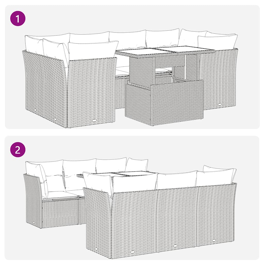 vidaXL Σαλόνι Κήπου Σετ 7 Τεμαχίων Γκρι Συνθετικό Ρατάν με Μαξιλάρια