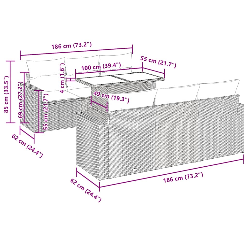 vidaXL Σαλόνι Κήπου Σετ 7 τεμ. Μπεζ Συνθετικό Ρατάν με Μαξιλάρια