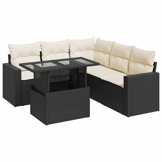 vidaXL Καναπές Κήπου 6 Τεμαχίων Μαύρο από Συνθετικό Ρατάν με Μαξιλάρια