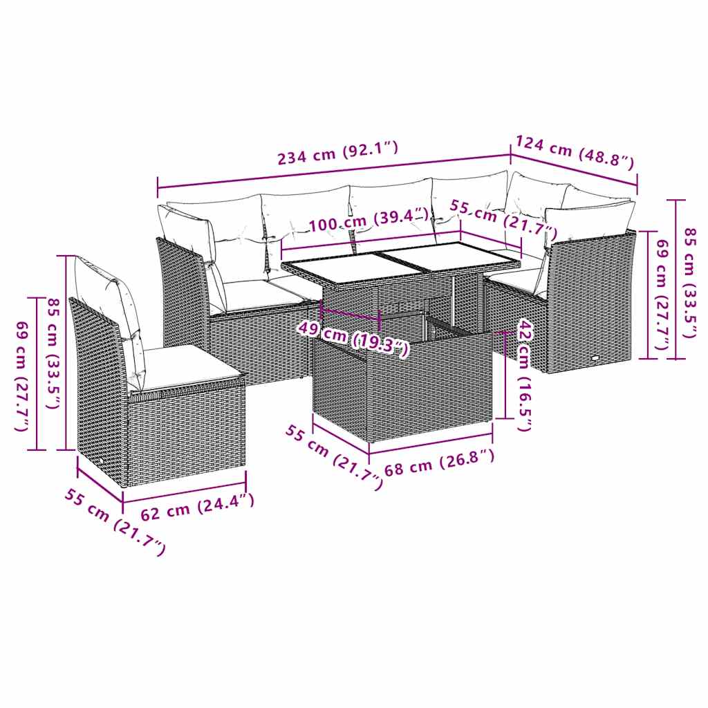 vidaXL Καναπές Κήπου 6 Τεμαχίων Μαύρο από Συνθετικό Ρατάν με Μαξιλάρια