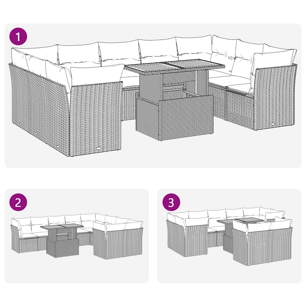 vidaXL Σετ Καναπέ Κήπου 10 τεμ. Μπεζ Συνθετικό Ρατάν με Μαξιλάρια