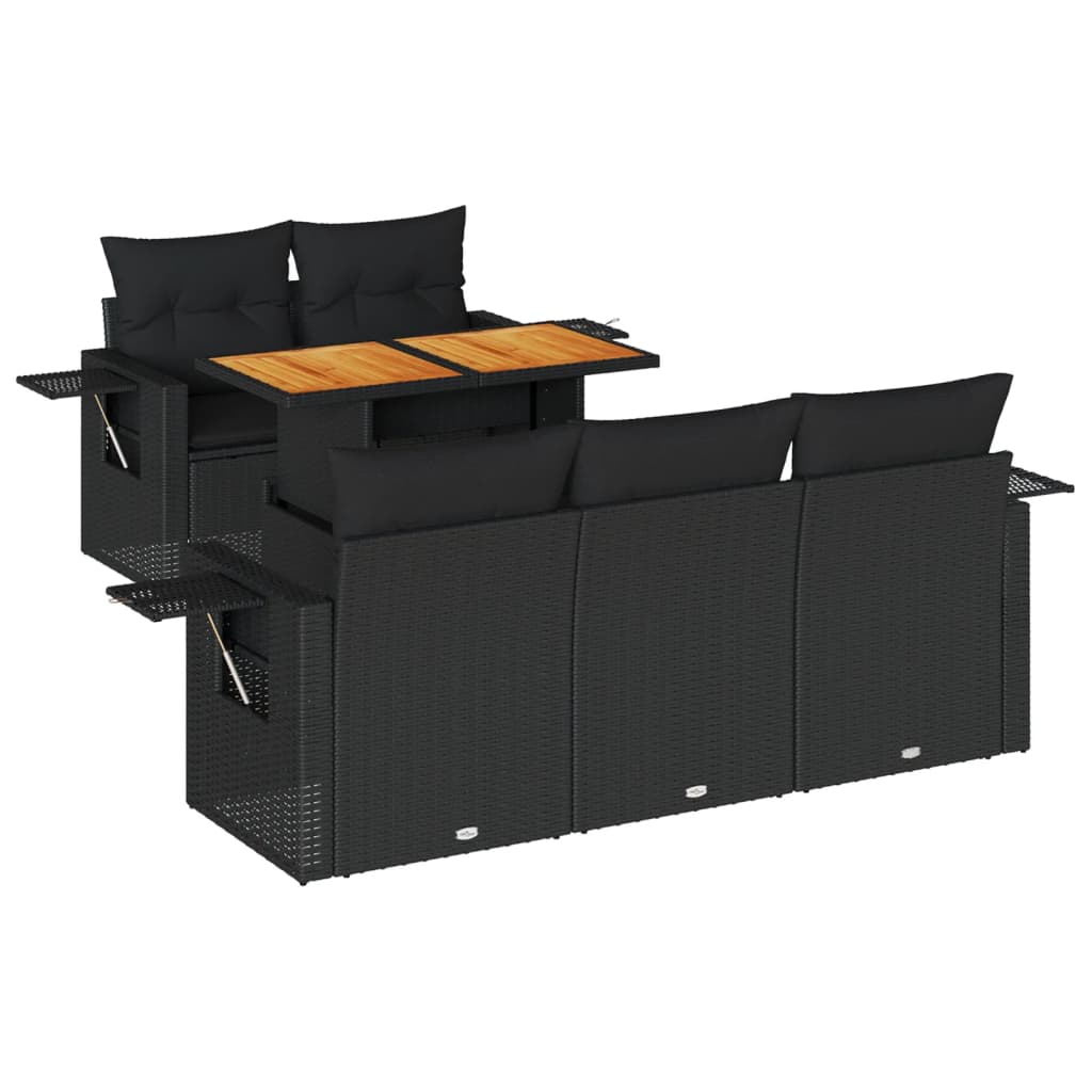 vidaXL Καναπές Κήπου 6 Τεμαχίων Μαύρο από Συνθετικό Ρατάν με Μαξιλάρια