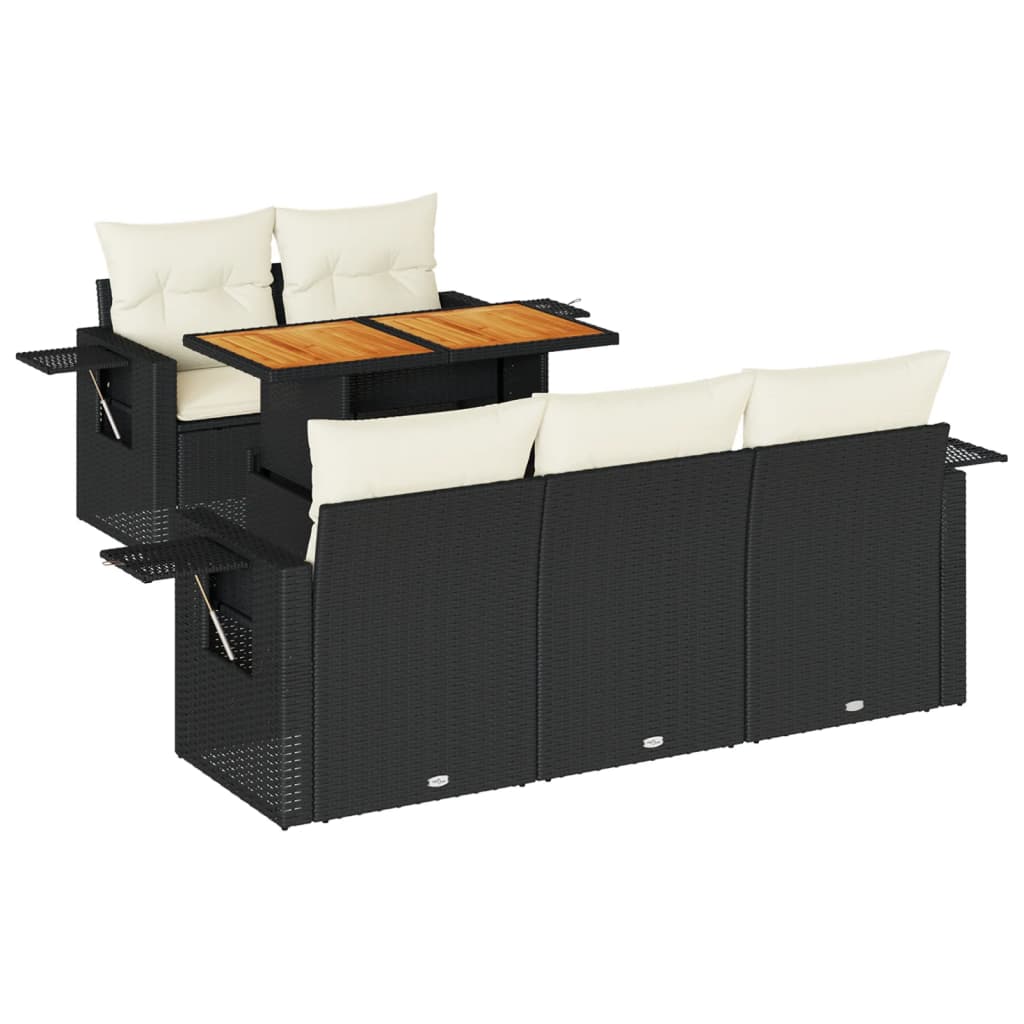 vidaXL Καναπές Κήπου 6 Τεμαχίων Μαύρο από Συνθετικό Ρατάν με Μαξιλάρια