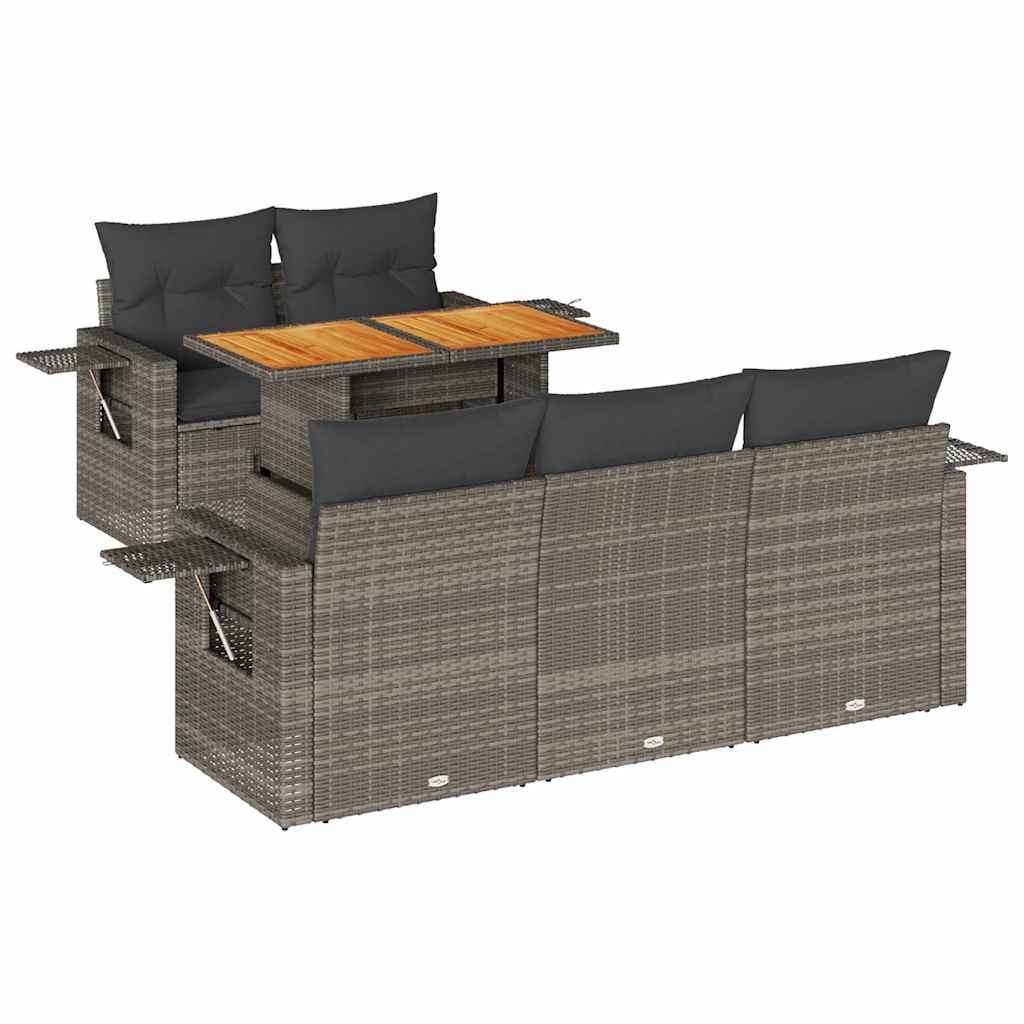 vidaXL Σαλόνι Κήπου 6 Τεμαχίων από Γκρι Συνθετικό Ρατάν με Μαξιλάρια