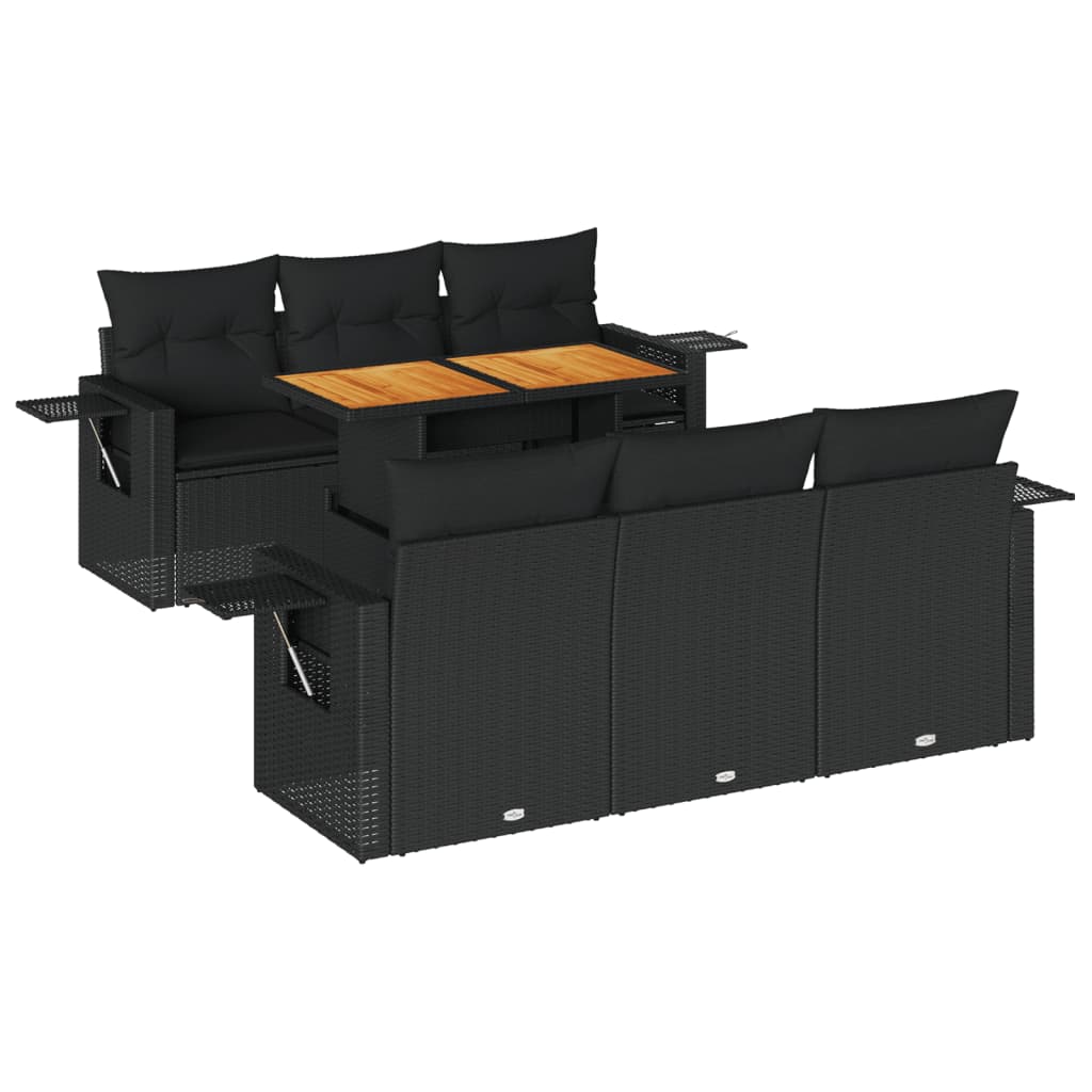 vidaXL Καναπές Σετ 7 Τεμαχίων Μαύρο Συνθετικό Ρατάν με Μαξιλάρια