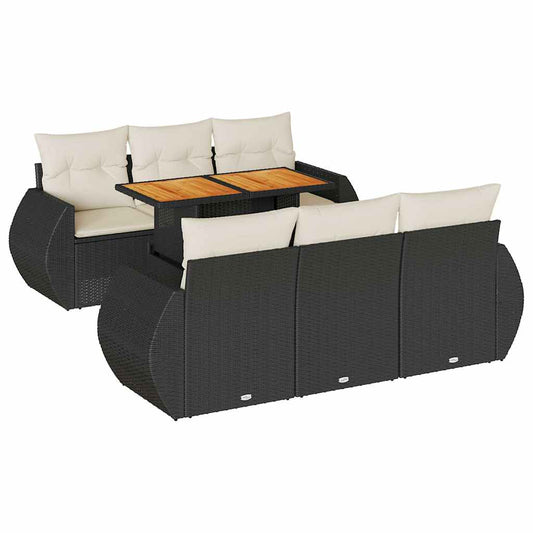 vidaXL Καναπές Σετ 7 Τεμαχίων Μαύρο Συνθετικό Ρατάν με Μαξιλάρια