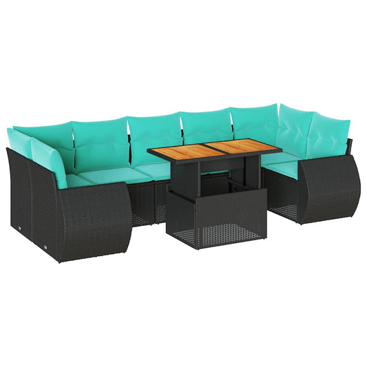 vidaXL Σαλόνι Κήπου 8 Τεμαχίων Μαύρο από Συνθετικό Ρατάν με Μαξιλάρια