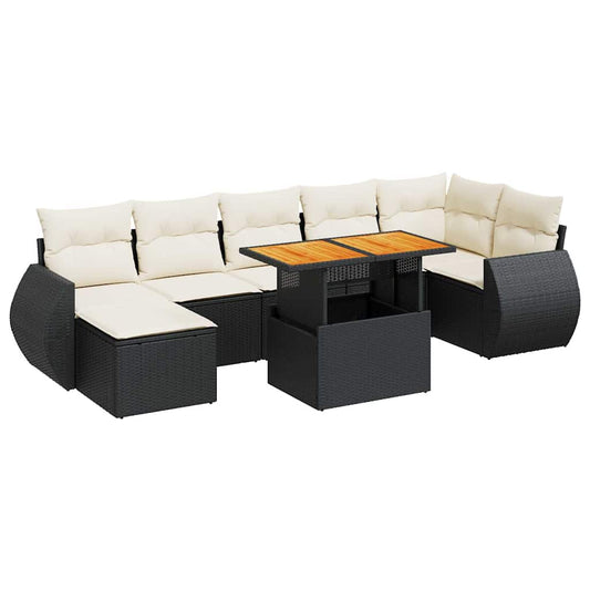 vidaXL Σαλόνι Κήπου 8 Τεμαχίων Μαύρο από Συνθετικό Ρατάν με Μαξιλάρια