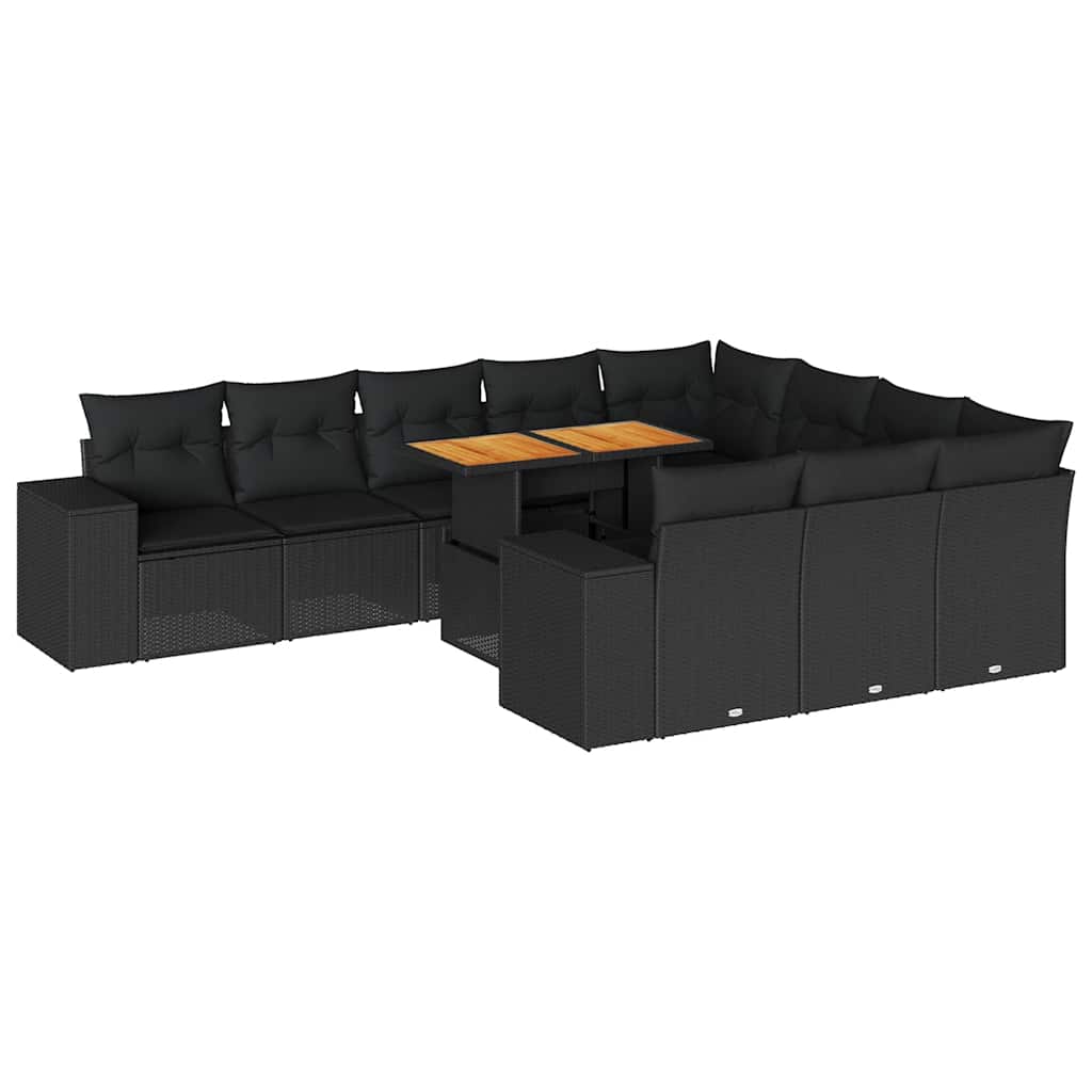 vidaXL Σετ καναπέ κήπου 10 τεμαχίων μαξιλάρια Μαύρη ακακία πολυ ρατάν