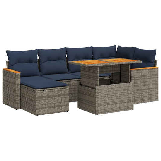 vidaXL Σετ Σαλονιού Κήπου 7 τεμ. Γκρι Συνθετικό Ρατάν με Μαξιλάρια