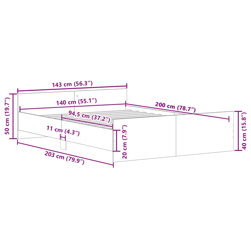 vidaXL Πλαίσιο κρεβατιού χωρίς στρώμα 140x200 εκ. Επεξεργασμένο Ξύλο