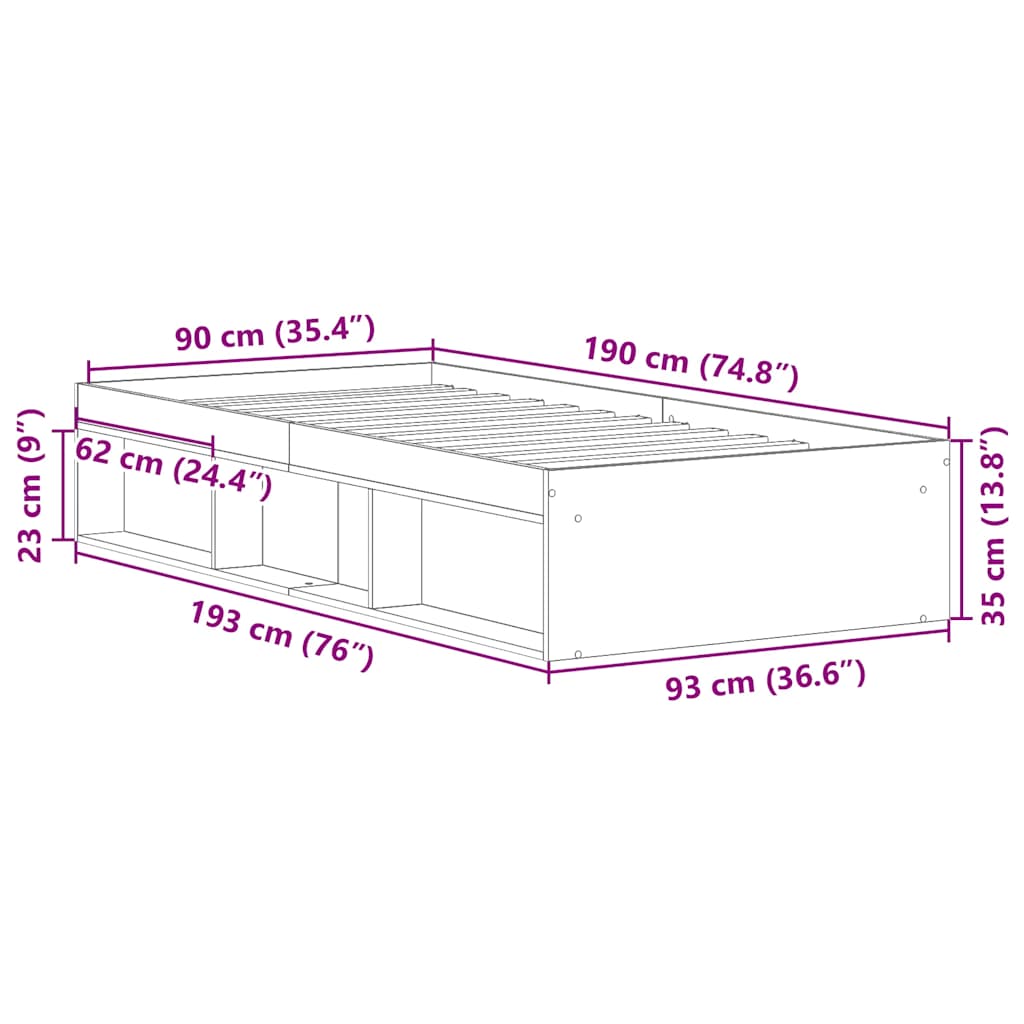 vidaXL Πλαίσιο κρεβατιού χωρίς στρώμα 90x190 εκ. Επεξεργασμένο Ξύλο