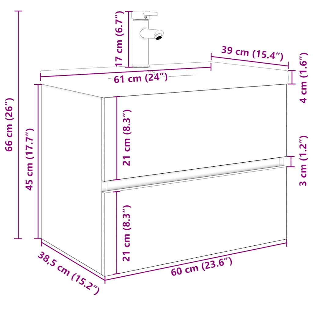 vidaXL Έπιπλο νεροχύτη με ενσωματωμένη λεκάνη και βρύση Artisan Oak