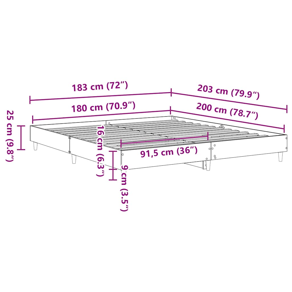 vidaXL Πλαίσιο κρεβατιού χωρίς στρώμα 180x200 εκ. Επεξεργασμένο Ξύλο