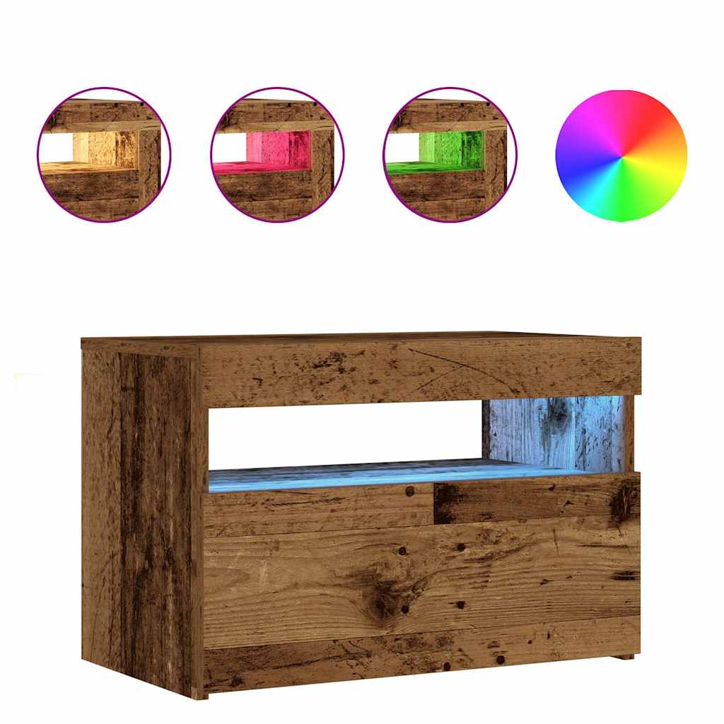 vidaXL Κομοδίνο με Φωτάκια LED από Παλιό Ξύλο 60x35x40 εκ. από Τεχνητό Ξύλο