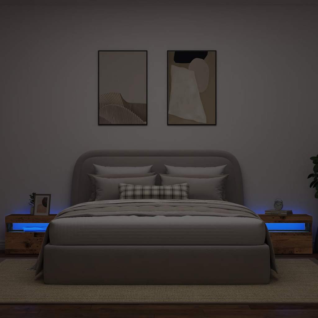 vidaXL Κομοδίνο με Φωτάκια LED από Παλιό Ξύλο 60x35x40 εκ. από Τεχνητό Ξύλο