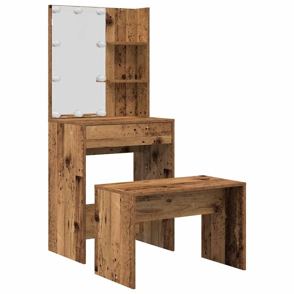 vidaXL Μπουντουάρ Σετ με LED Όψη Παλαιού Ξύλου από Επεξεργασμένο Ξύλο