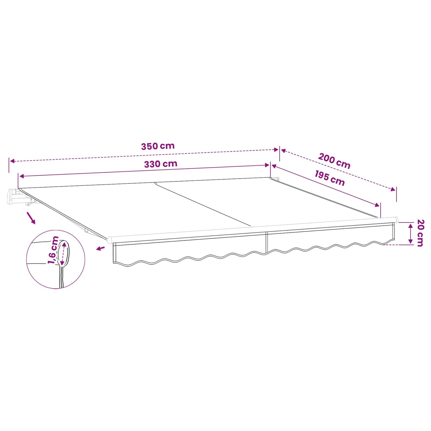 vidaXL Ύφασμα αντικατάστασης τέντας Καφέ 330 x 195 εκ. Πολυεστέρας