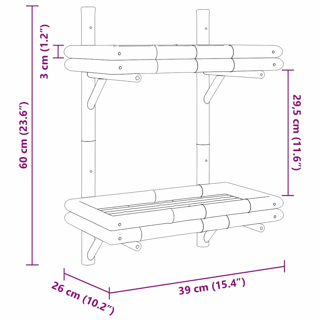 vidaXL Επιτοίχιο Ράφι με ράφι Επιτοίχιο Καφέ 45 x 26 x 60 εκ. Μπαμπού