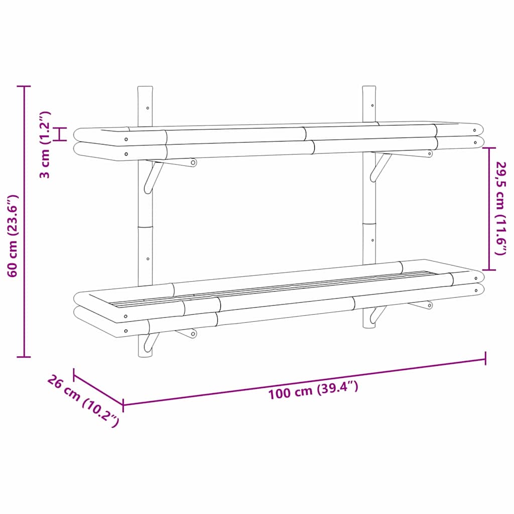 vidaXL Επιτοίχιο Ράφι με ράφι Επιτοίχιο Καφέ 100 x 26 x 60 εκ. Μπαμπού