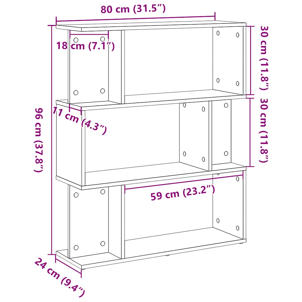 vidaXL Βιβλιοθήκη Μαύρη Δρυς 80x24x96 εκ. από Τεχνητό Ξύλο