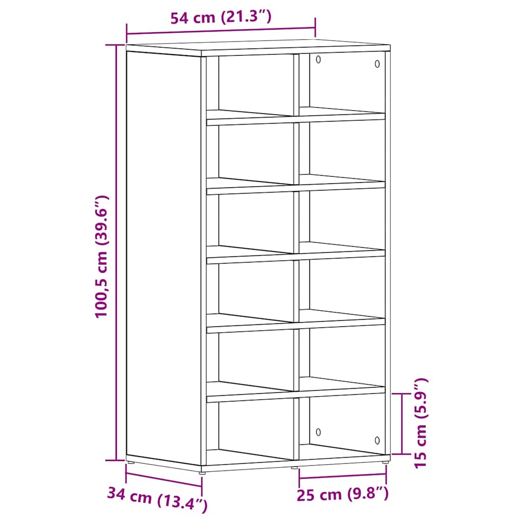 vidaXL Παπουτσοθήκη Μαύρη Δρυς 54 x 34 x 100,5 εκ. από Τεχνητό Ξύλο
