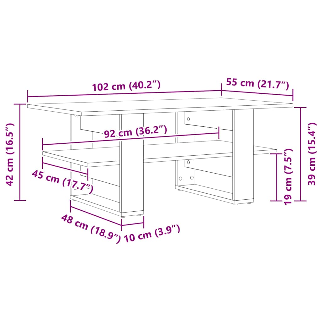 vidaXL Τραπεζάκι σαλονιού Μαύρη δρυς 102 x 55 x 42 cm