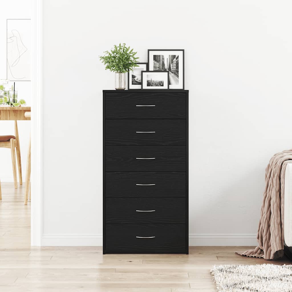 vidaXL Μπουφές με 6 Συρτάρια Μαύρη Δρυς 50x34x96 εκ. από Τεχνητό Ξύλο